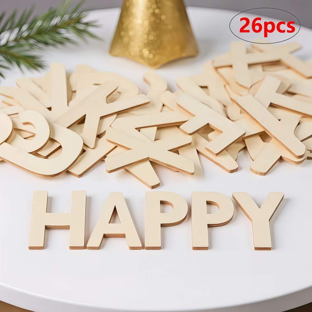 Oud Wood Chip - 26 stuks ontwerpbaar houten letters, onafgewerkte